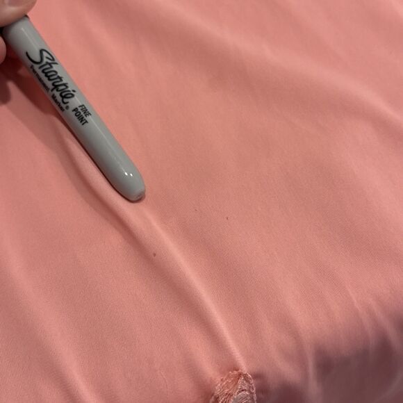 Vintage Shadowline Robe Large Peach Silky Button Lace Nightgown Knee Length - Picture 8 of 9